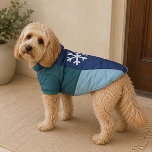 Posh Paws Blue Teal Snowflake Dog Puffer Jacket Fleece Lined Coat Large NWT